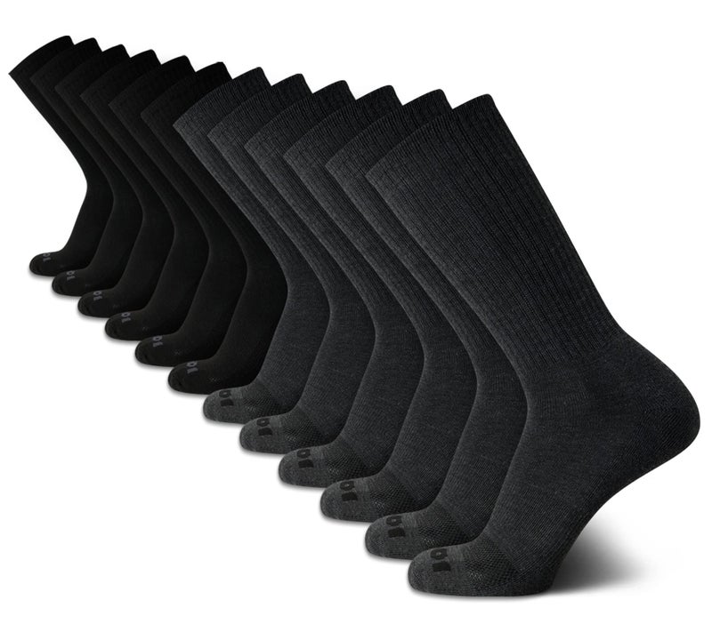 AND1 Mens Crew Socks - 12 Pack Moisture Wicking Cushioned Performance Breathable Athletic Socks for Men (Sizes: 6-12.5), Size 6-12.5, Black/Gray - Image 1